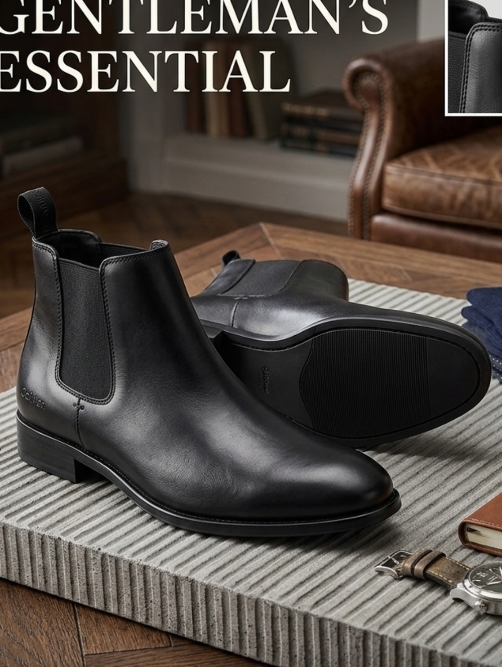 Calvin Klein Men's Donto Black Leather Chelsea Boot Size 11 - Picture 8 of 11